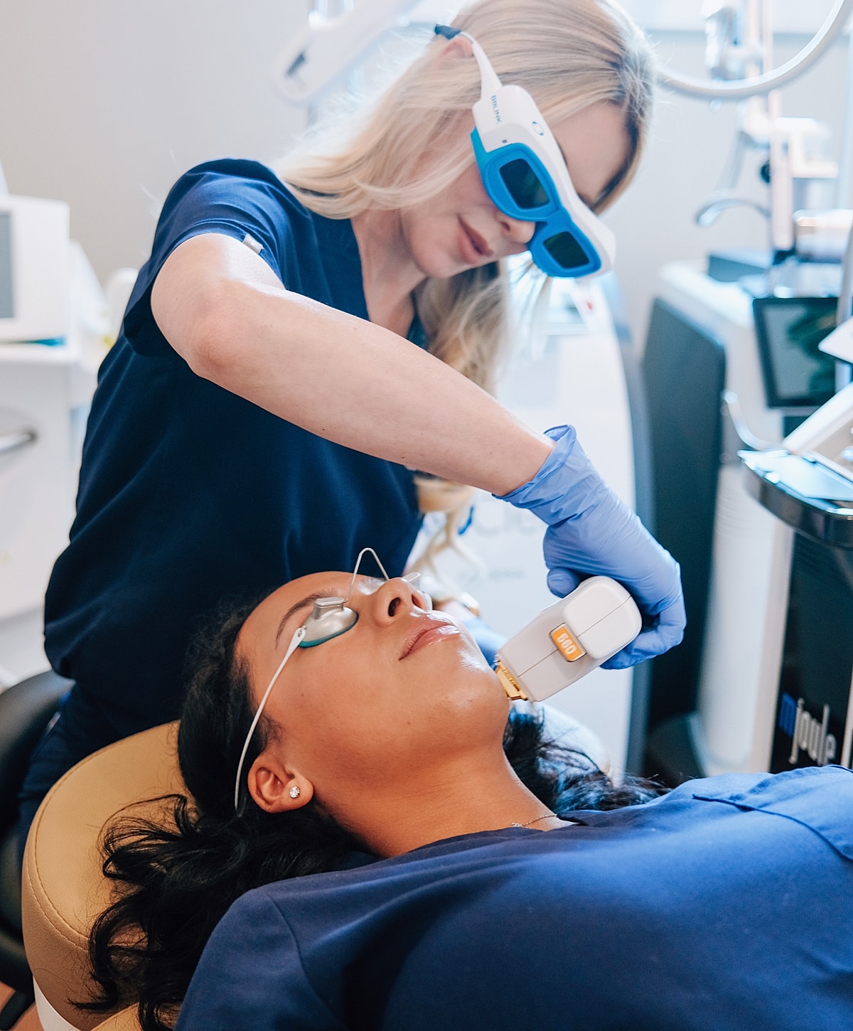 Skin treatment session with laser technology.